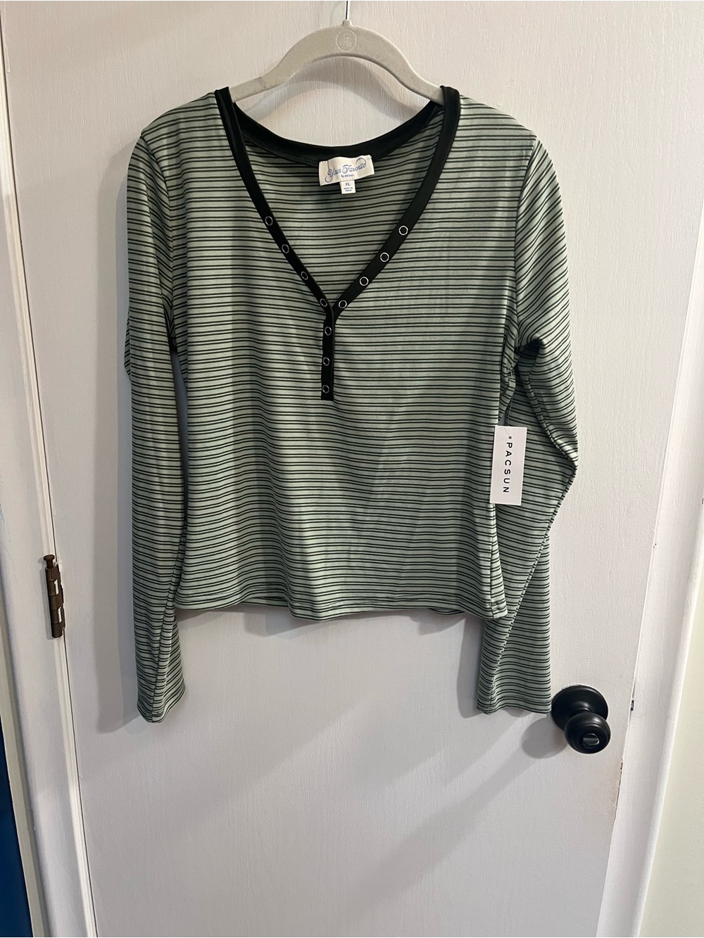 PacSun Sage & Black Striped Long-Sleeve Henley